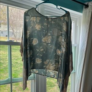 Buckle Sheer Floral Dolman Top in Sage Green and Cream